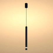 A minimalist, black pendant light provides focussed illumination in a contemporary setting.