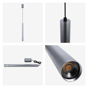 A contemporary silver pendant light, with a sleek cylindrical design. Perfect for modern interiors.