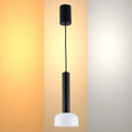 A stylish, modern pendant light. Sleek black cylinder with a white dome shade, hanging from a black cord.