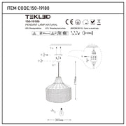 Technical drawing of a pendant light fitting, showing dimensions and assembly instructions.