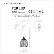 A line drawing of a pendant lamp with an instruction manual, featuring dimensions and mounting steps.