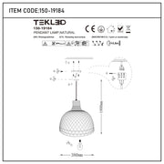 A pendant lamp in natural tones, with installation instructions. Item code 150-19184, Tekled.