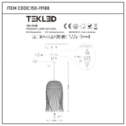 A pendant lamp with a natural woven shade. Assembly instructions included. Dimensions: 2220mm height, 400mm diameter.