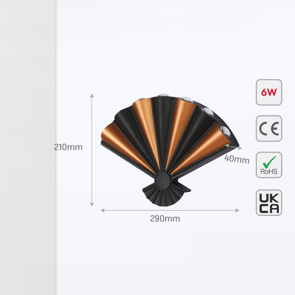 Modern Folding Fan 8 way LED Wall Light Black 3000K 8W