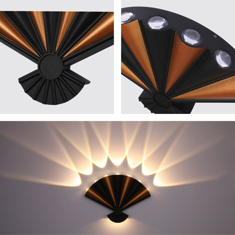Modern Folding Fan 8 way LED Wall Light Black 3000K 8W