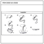 A lighting installation diagram shows the steps to connect electrical wiring and install ceiling lights, labelled 1-6.