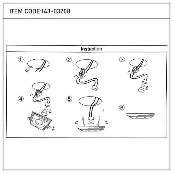 A diagram showing the installation steps for a ceiling light fixture. The light is modern, with a square or round design.