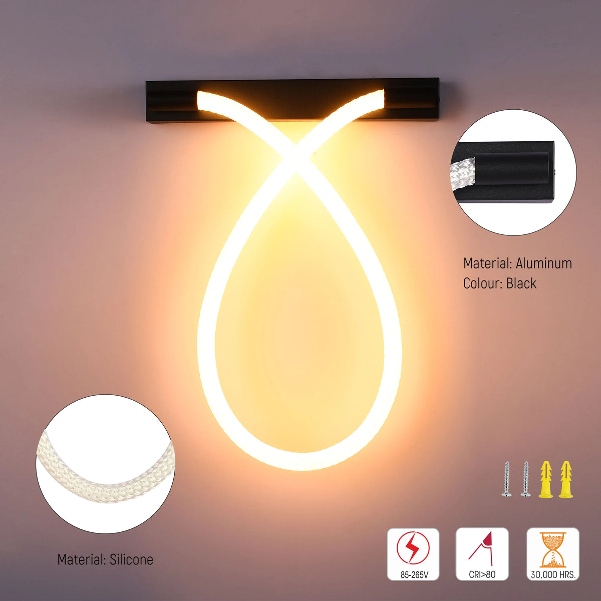 Wall Rope Light Track Modern LED Rope Wall Light - Black & Gold | TEKLED