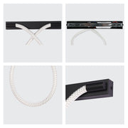 Modern wall light with a black bar and a flexible, white, braided cord forming a stylish, looped design.