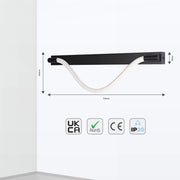Wall-mounted light with black metal fixtures and a white rope-style shade, casting a soft, diffused glow.