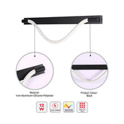 A modern black wall light fixture with an exposed white cord, closeups detail materials and product colour.