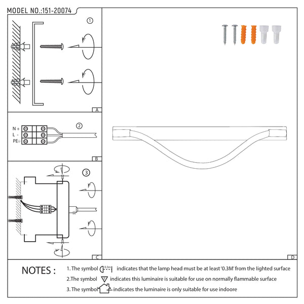 A diagram showing how to install a ceiling light. It includes screw fixings and shows how to connect the electrical wires.