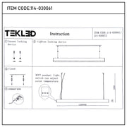 TEKLED lighting instructions. Shows how to connect the 3CCT pendant light, adjust temperature and fix with locking devices.