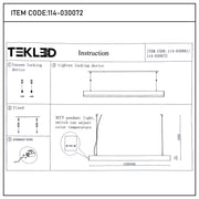 Diagram showing how to install a Tekled 3CCT pendant light. Text includes product codes 114-030072 and 114-030061.