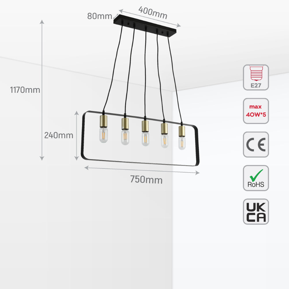 Modern Minimalist 2D Island Chandelier Light Black Gold E27x5 5