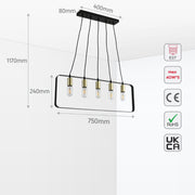 Modern Minimalist 2D Island Chandelier Light Black Gold E27x5 5
