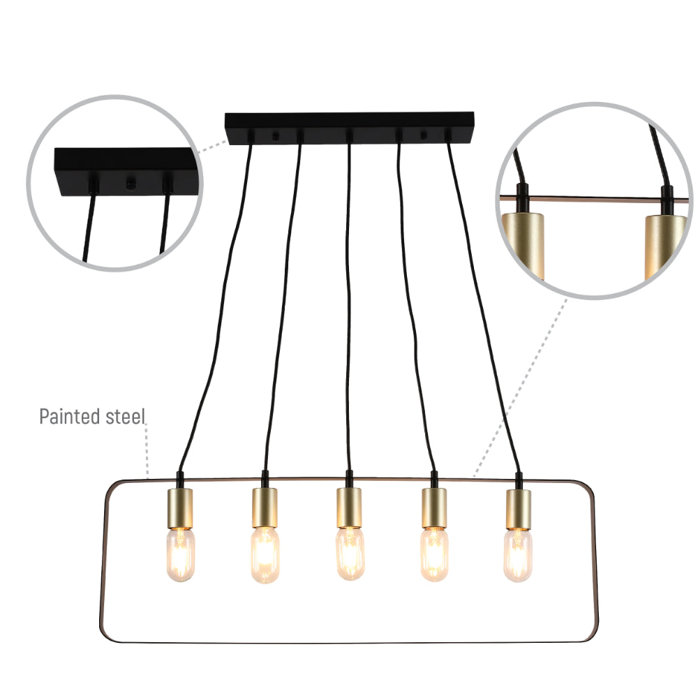 Modern Minimalist 2D Island Chandelier Light Black Gold E27x5