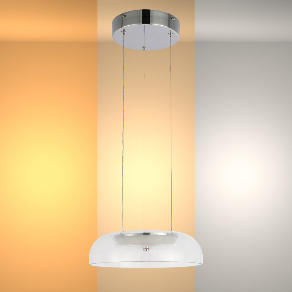 Modern Minimalist Clifton Glass Pendant Light Chrome CCT Changeable D280 6W 1