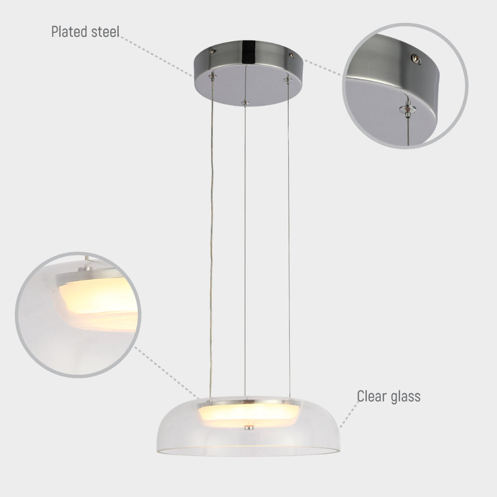 Modern Minimalist Clifton Glass Pendant Light Chrome CCT Changeable D280 6W 6