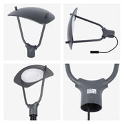 Modern, grey, outdoor LED light fixture. Sleek design, ideal for gardens & pathways. Energy-efficient lighting solution.