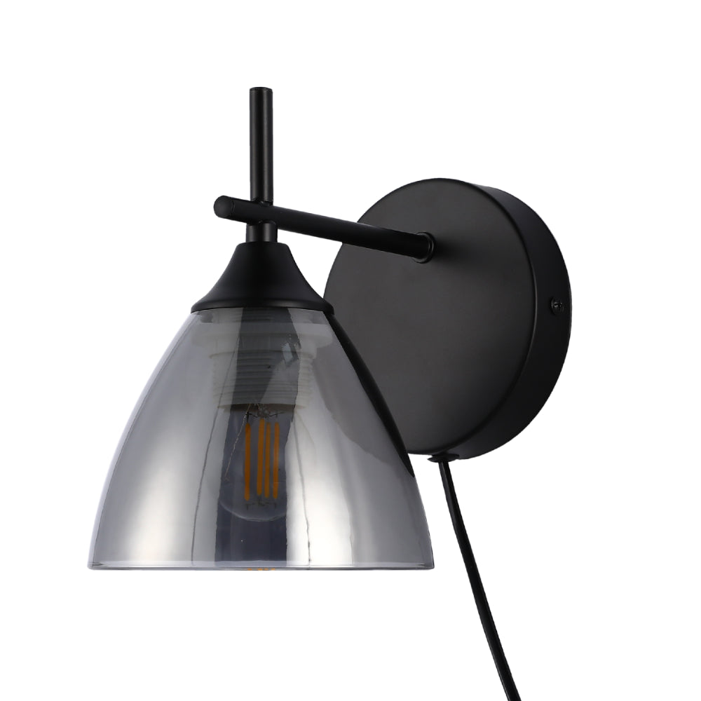 Modern Plug-In Wall Light with Smoky Glass Shade 1