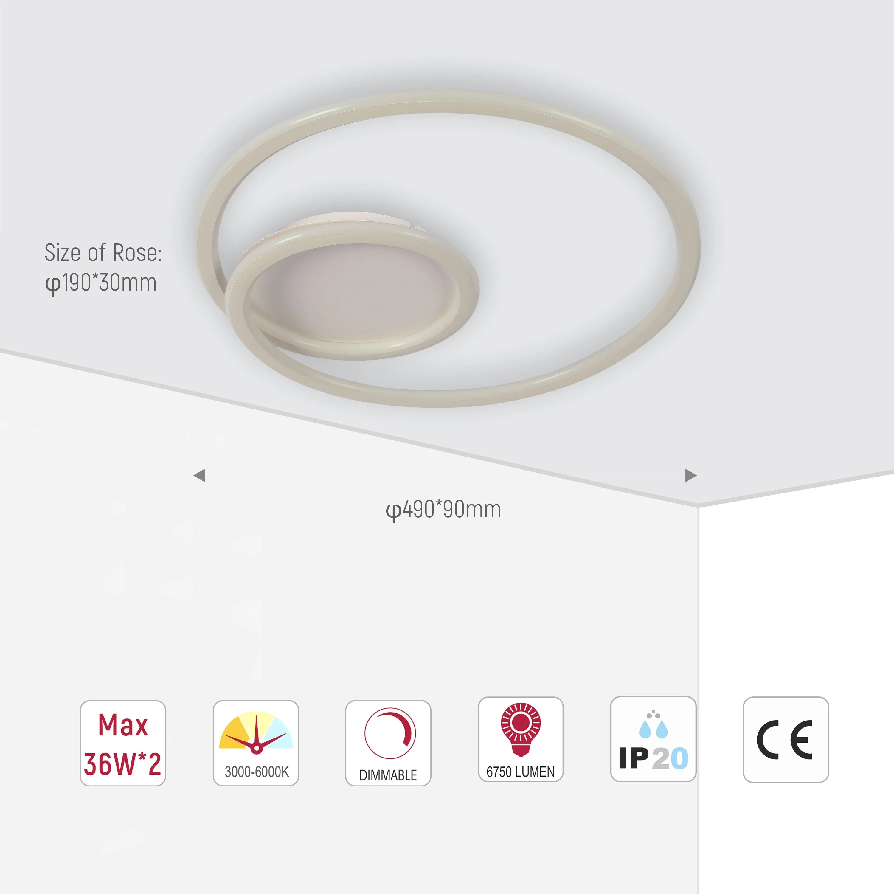 Modern Spiral LED Ceiling Light CCT Tunable and Dimmable with Remote 72W, LED Flush Ceiling Light, TEKLED