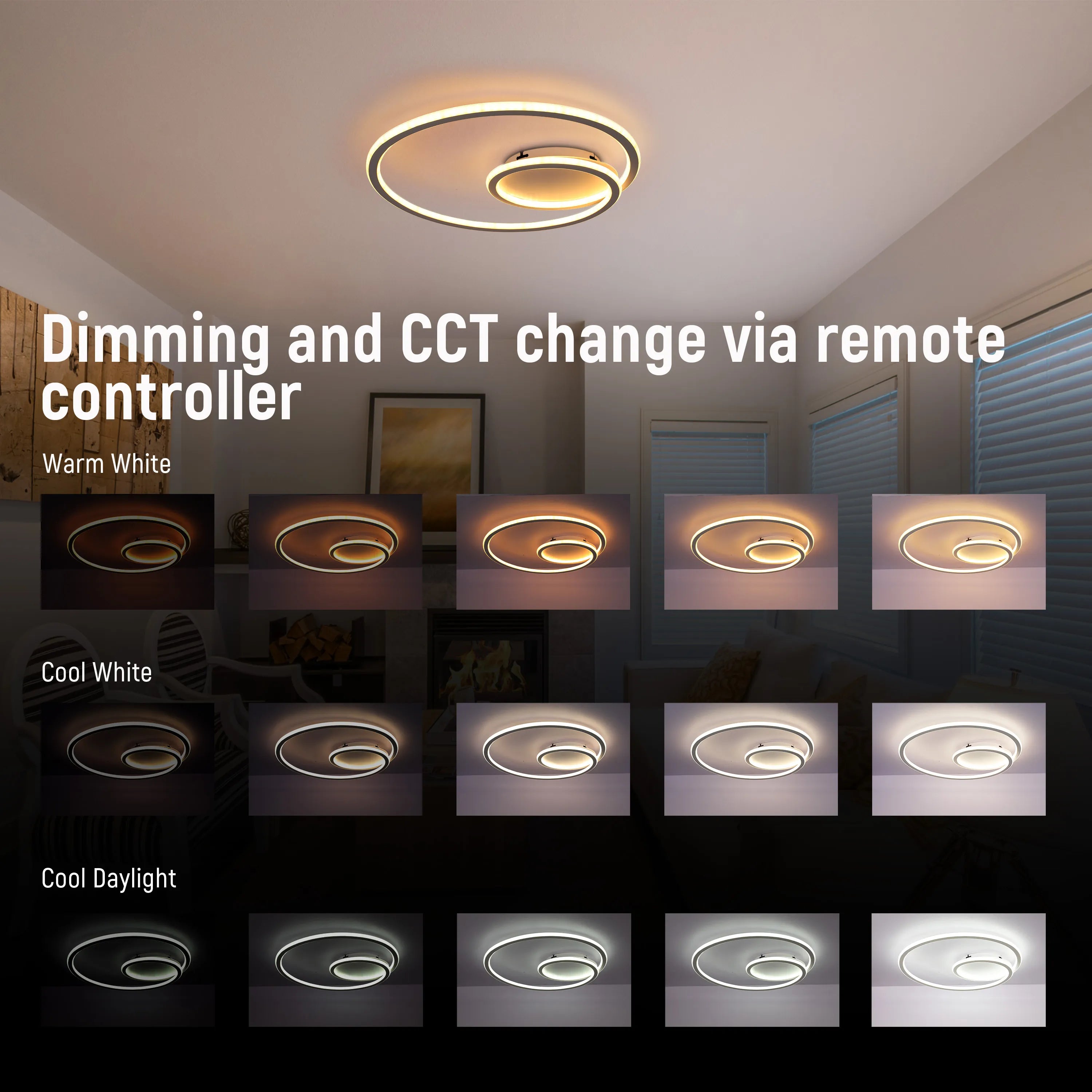 Modern Spiral LED Ceiling Light CCT Tunable and Dimmable with Remote 72W, LED Flush Ceiling Light, TEKLED