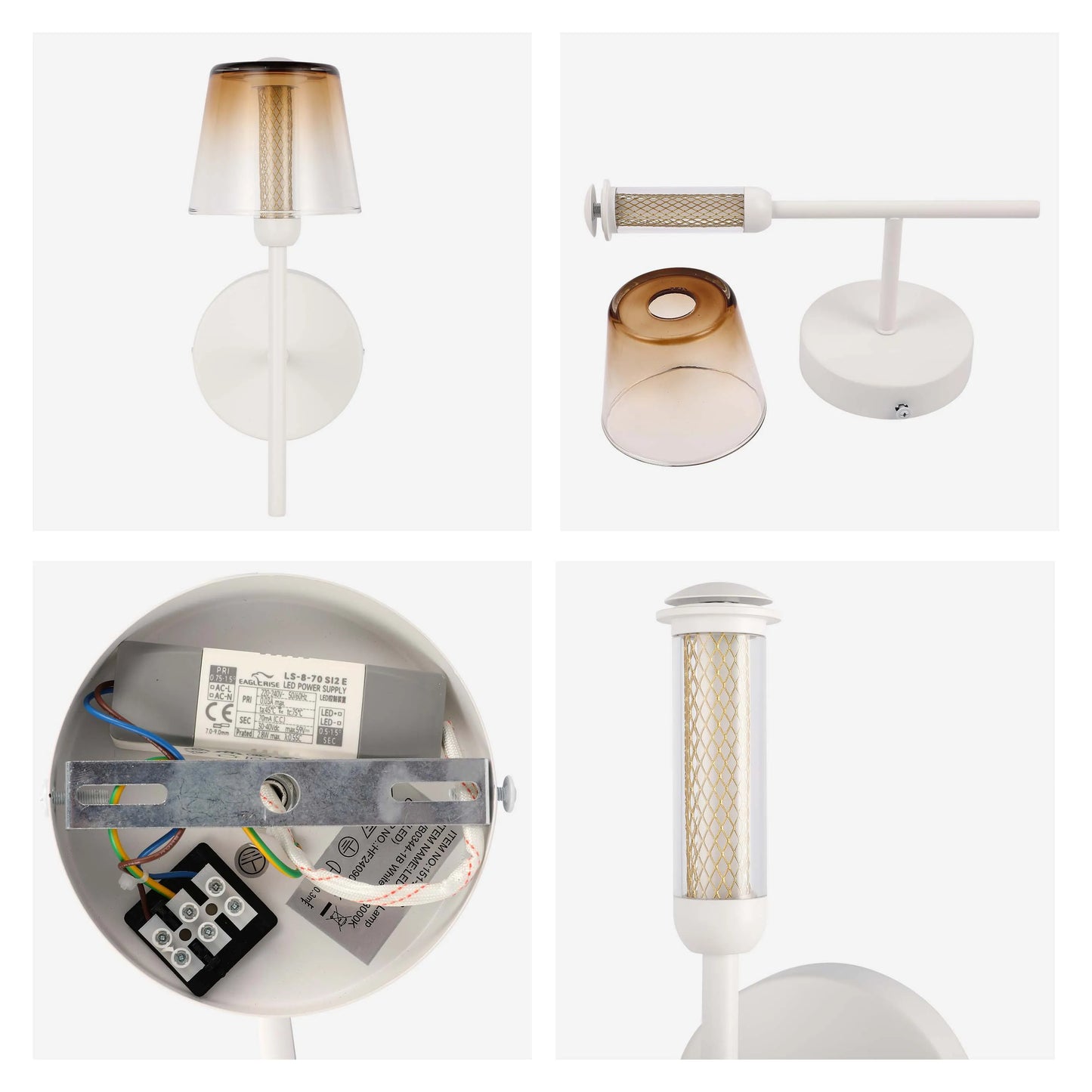 A sleek white wall light with a bronze-tinted shade. Modern and stylish, ideal for creating a warm ambience.