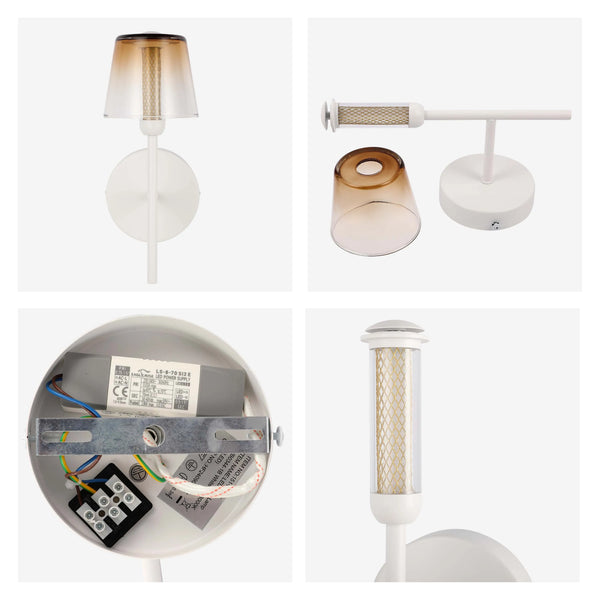 A sleek white wall light with a bronze-tinted shade. Modern and stylish, ideal for creating a warm ambience.