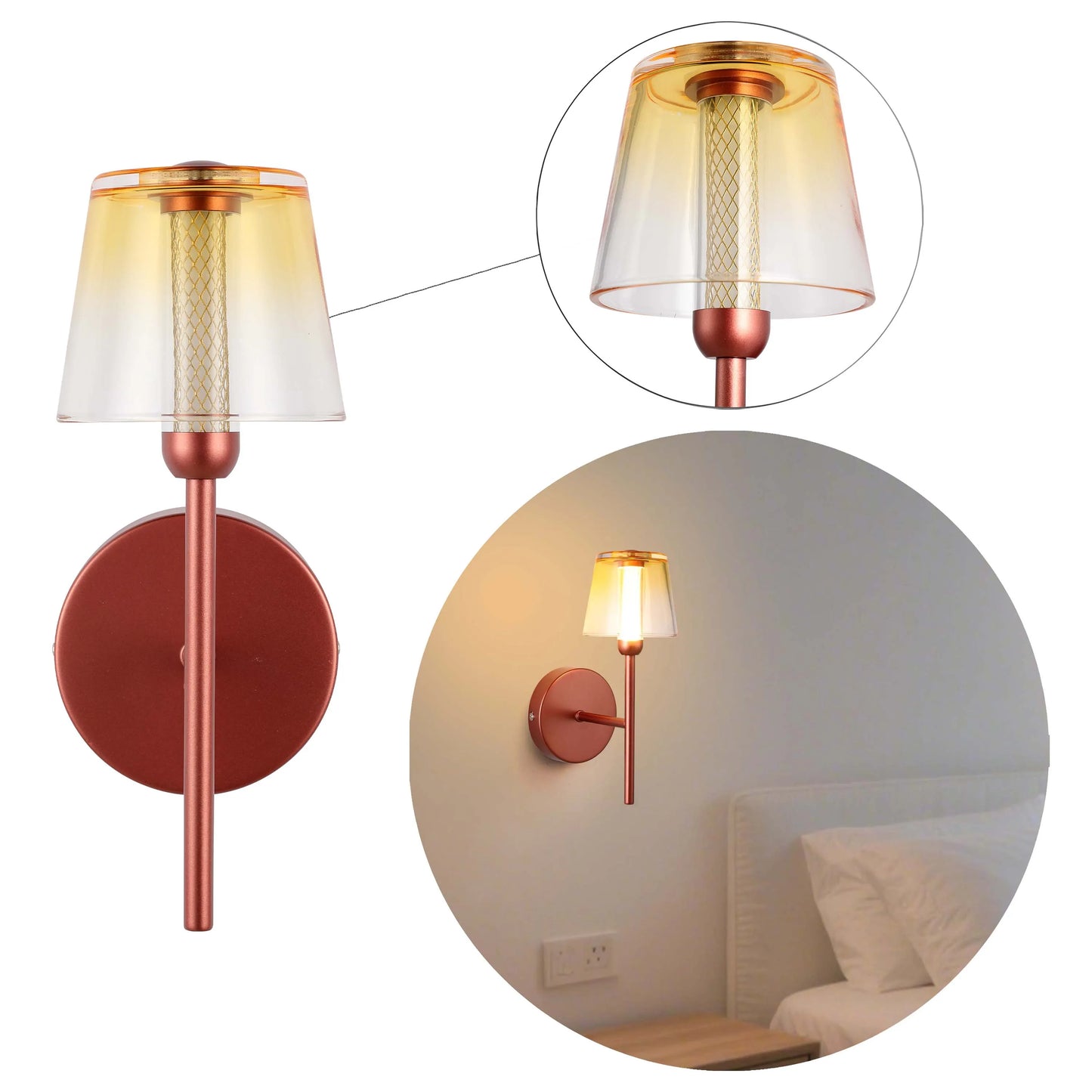 A modern wall light with a cylindrical shade. Features a warm, ambient glow, perfect for adding a touch of elegance to any room.