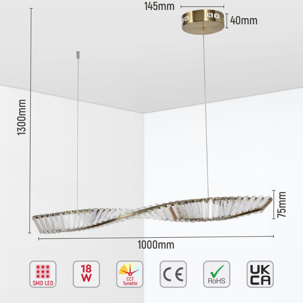 Modern Wave Chandelier with Crystal Accents and Antique Brass Finish, Modern Ceiling Light, TEKLED 5