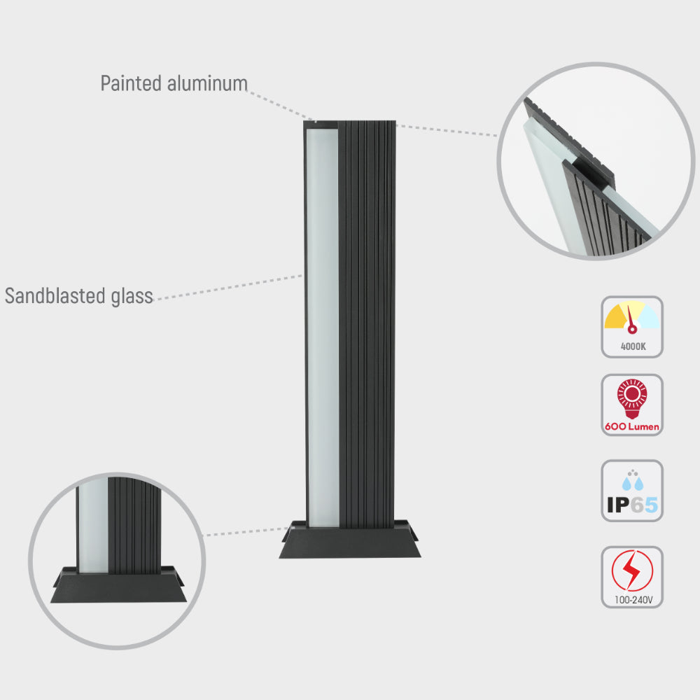 Monolith LED Outdoor Pathway Bollard Lawn Light 20W 4000K 6