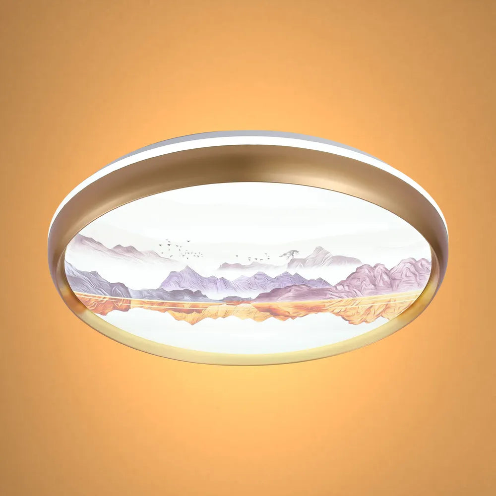 Flush Ceiling Light TEKLED Mountain Glow Artistic Flush Ceiling Light with Gold Rim, 24W LED-Default Title-165-160350