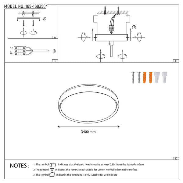 User manual for Mountain Glow Artistic Flush Ceiling Light with Gold Rim, 24W LED-165-160350