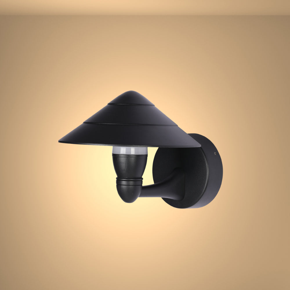 Mushroom Black Cone Modern LED Outdoor Lantern Wall Light