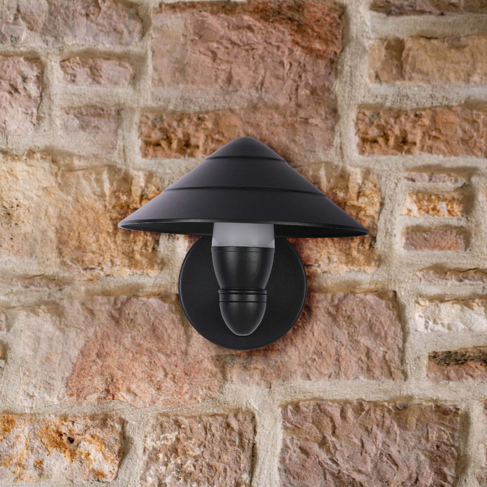 Mushroom Black Cone Modern LED Outdoor Lantern Wall Light