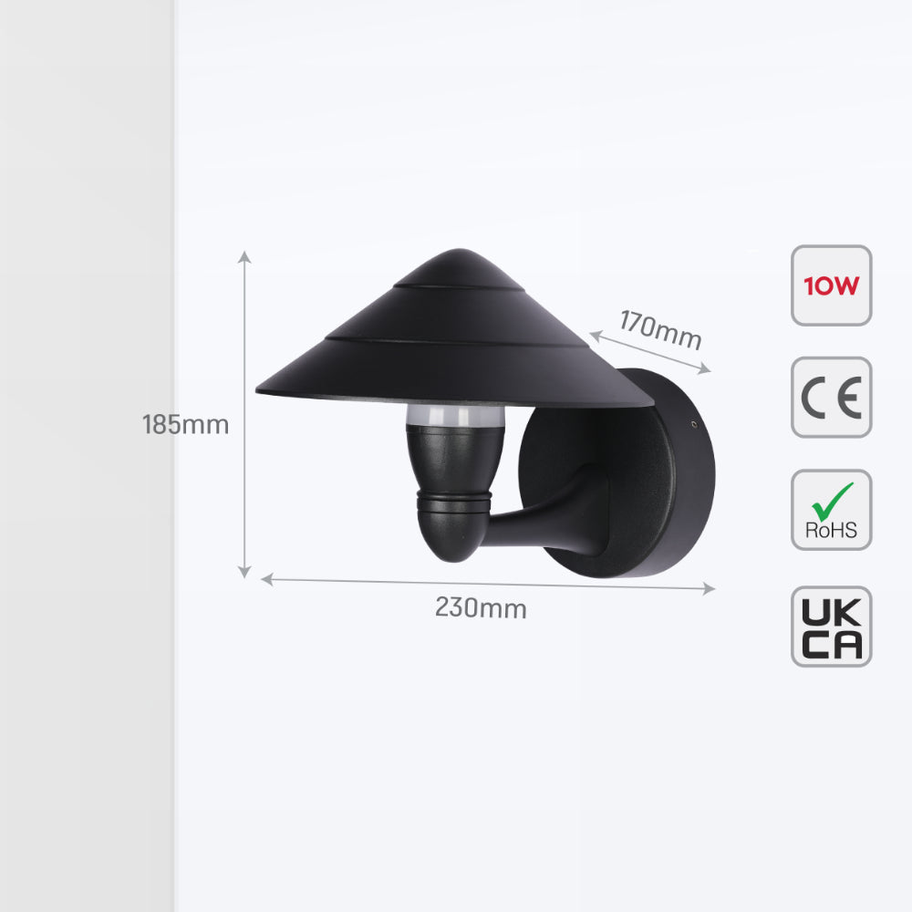 Mushroom Black Cone Modern LED Outdoor Lantern Wall Light 5