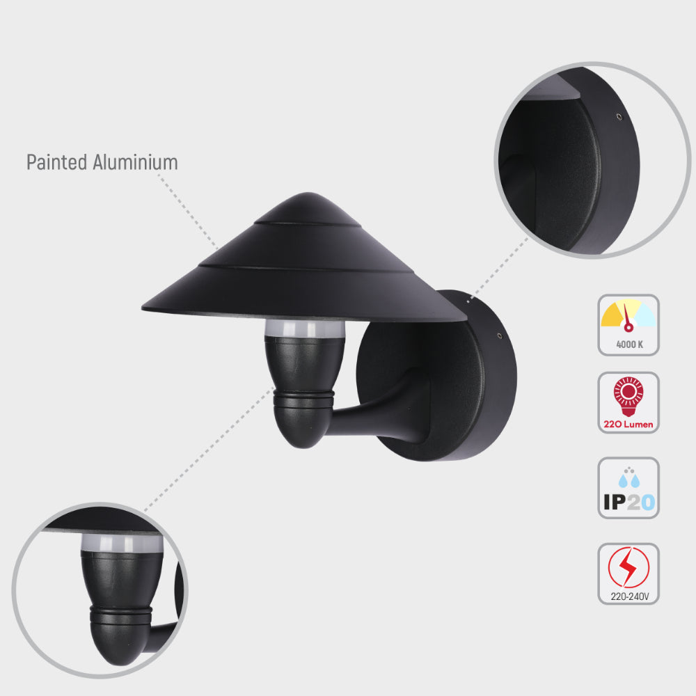 Mushroom Black Cone Modern LED Outdoor Lantern Wall Light 6