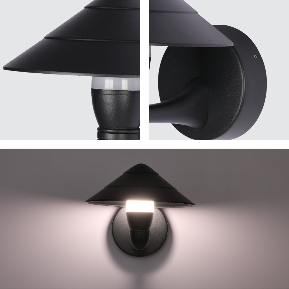 Mushroom Black Cone Modern LED Outdoor Lantern Wall Light 7