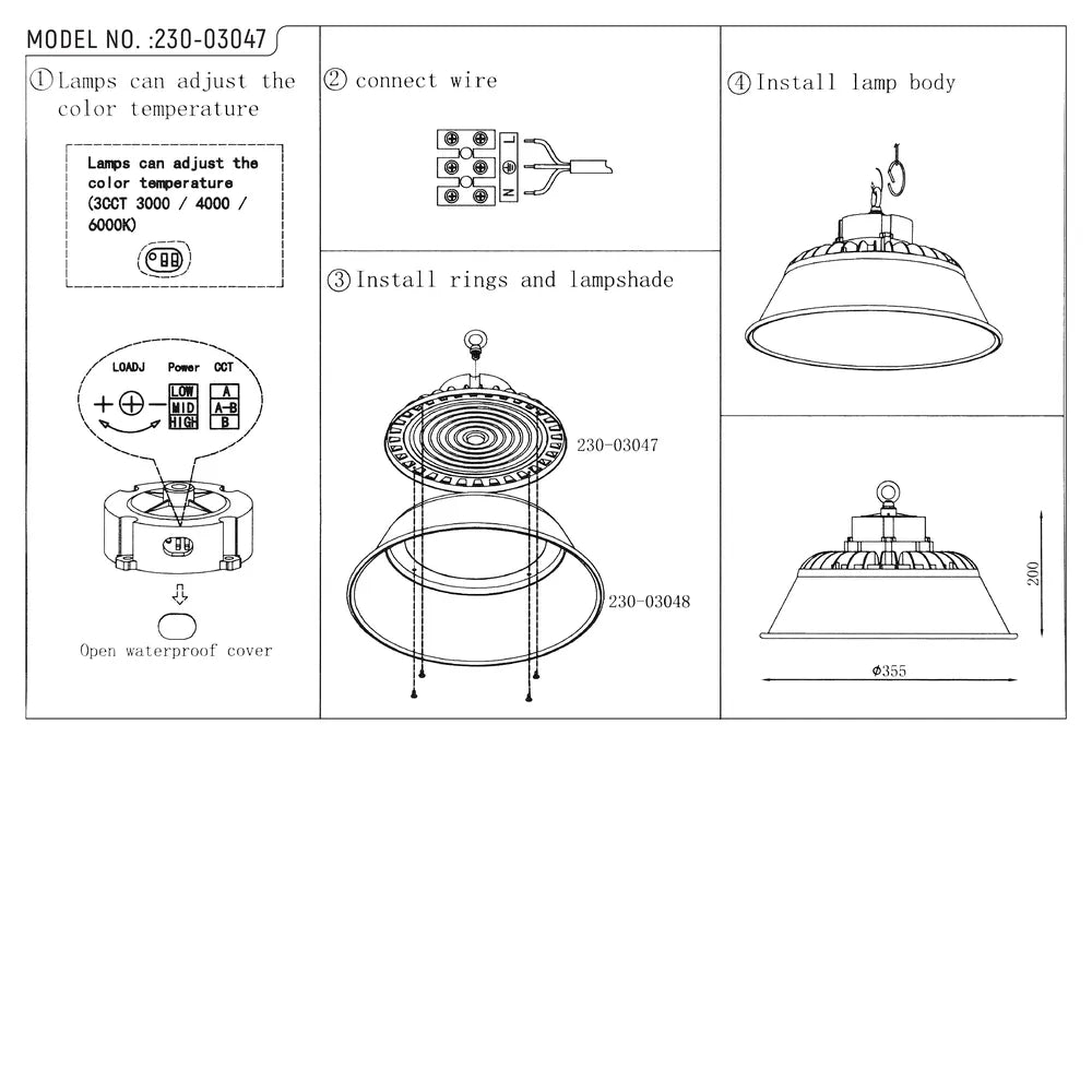 User manual for Nova High Bay LED Light with Reflector Options-230-03047