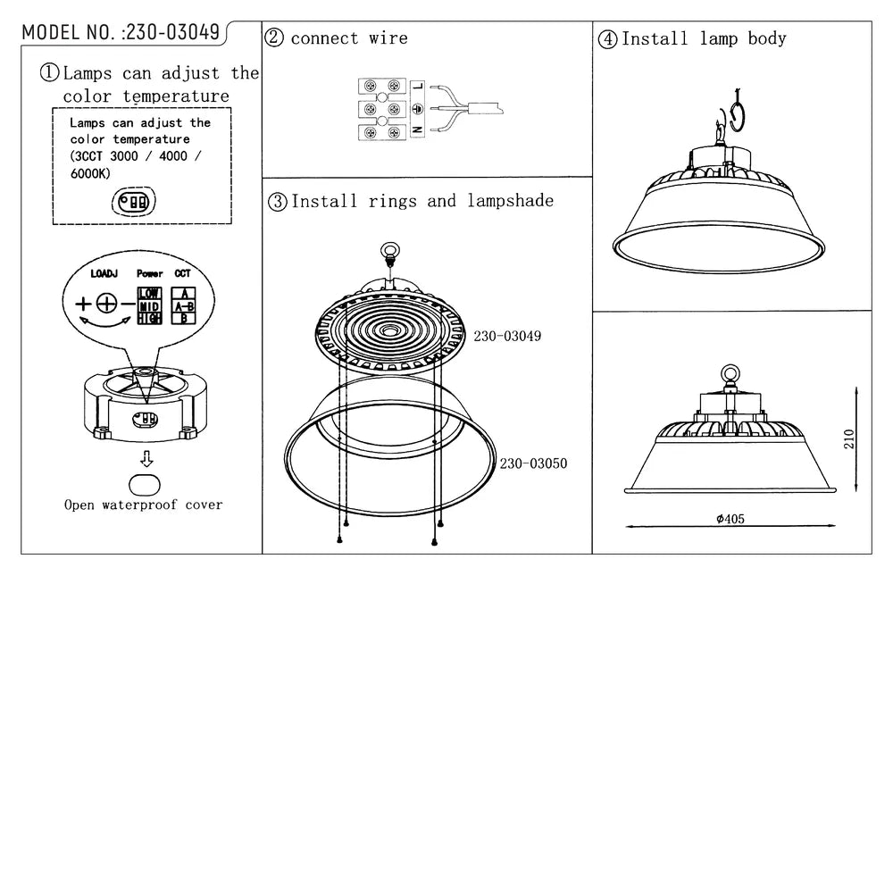 User manual for Nova High Bay LED Light with Reflector Options-230-03049