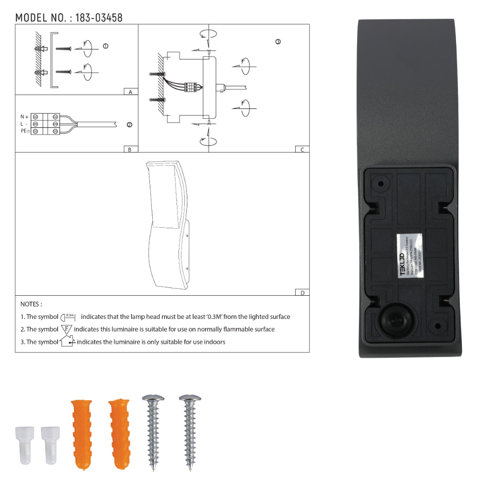 Ola Wavy Rectangle LED Outdoor Wall Light 7W 4000K 8