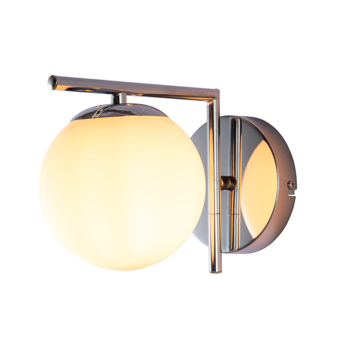 Main image of Opal Globe Glass Chrome L Shape Metal Wall Light with E27 Fitting | TEKLED 151-19940