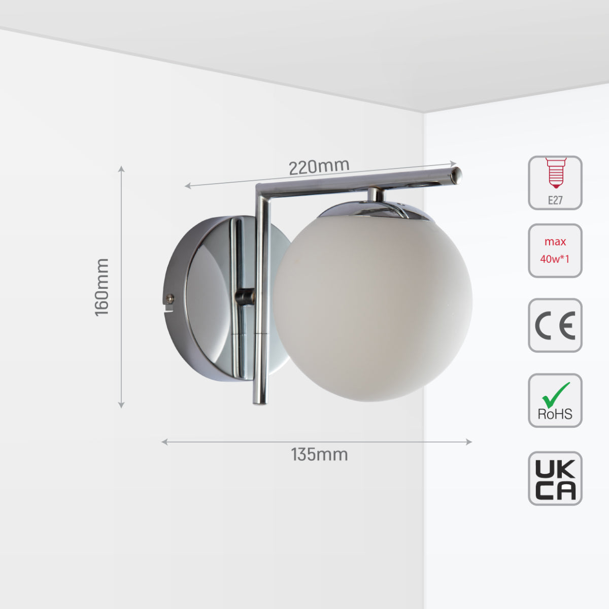 Size image for chrome wall light tekled 151-19940