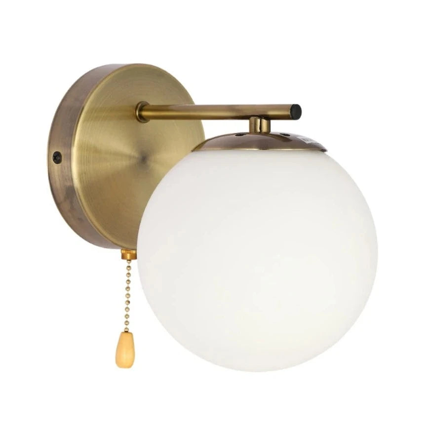 Opal Globe Glass Vintage Retro Stylish Wall Light with Pull Down Switch 3