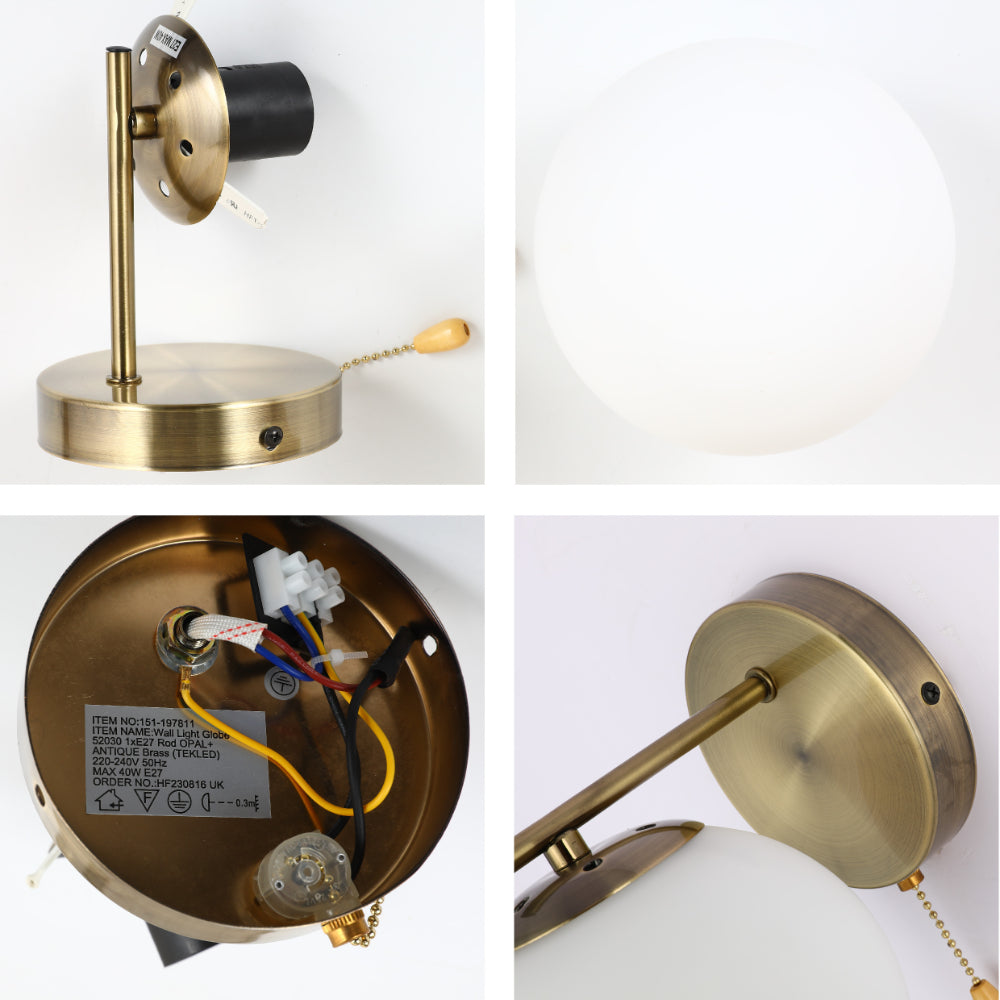 Opal Globe Glass Vintage Retro Stylish Wall Light with Pull Down Switch 8