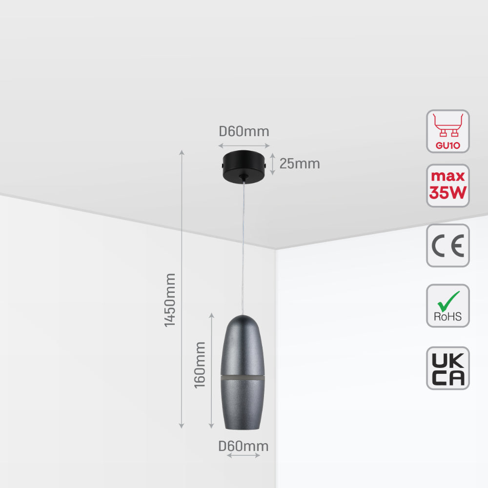 Orb Pendant Downlight GU10 Grey, Pendant Downlight, TEKLED 15