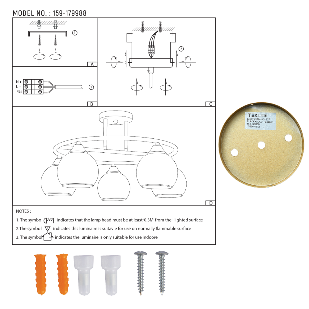 User manual for Orbit Harmony Black & Gold Ceiling Light | TEKLED 159-179988