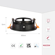Size and technical specs of the Orbit Tilt GU10 Recessed  Downlight-143-03998
