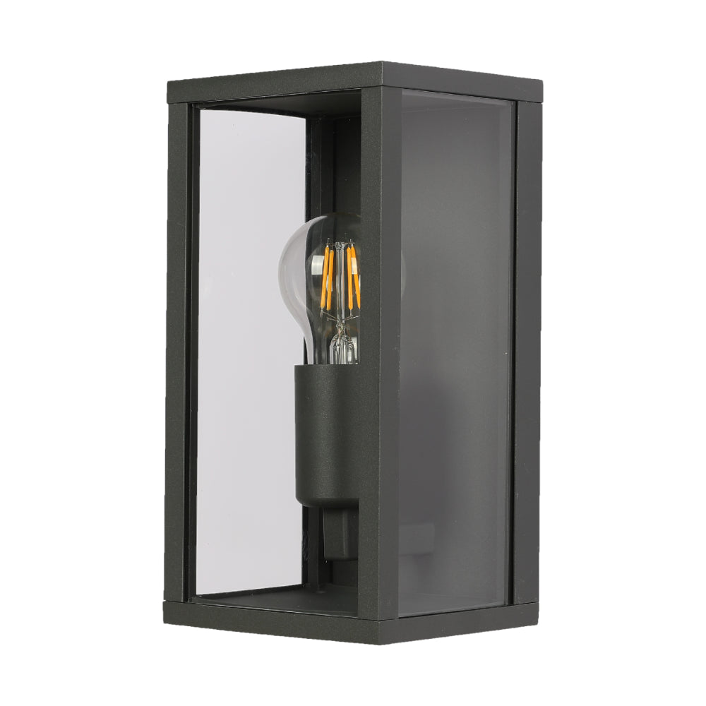 Oxford Box Outdoor Lantern Wall Light  E27 Dark Grey